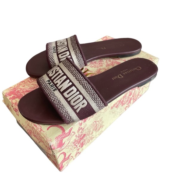 Dior Oblique Red Burgundy Slide Sandals Size 39 Dway - Picture 1 of 7